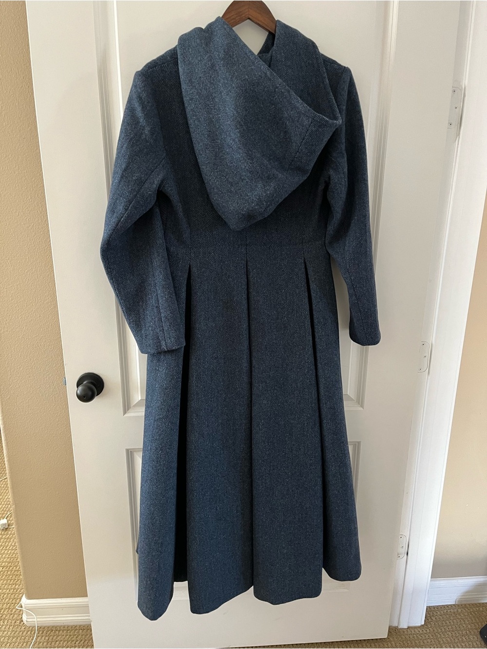 My Fair Lady Long Hooded Wool Trench Coat in Slate Blue - Picture 3 of 10